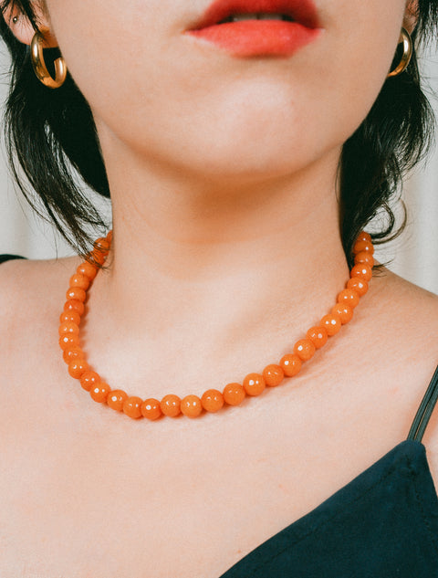 Collier en Perles de Jade Orange Taille Réglable de 36 à 46cm
