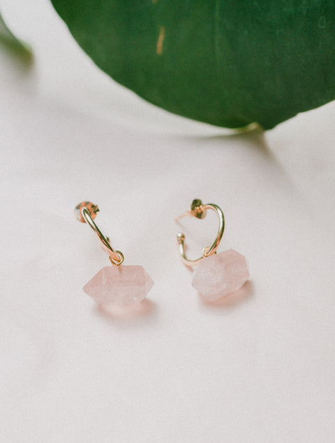 boucles d'oreilles quartz rose bijoux laboboá