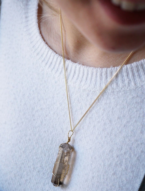 Wrapped Smoky Quartz Necklace in Gold