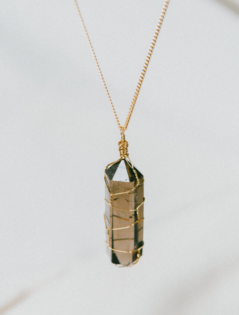 Wrapped Smoky Quartz Necklace in Gold