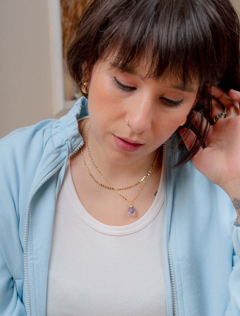 Collier Mini Raw Paillettes • Quartz •  Améthyste