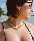 collier perles coeur de calcite jaune pierre naturelle 
