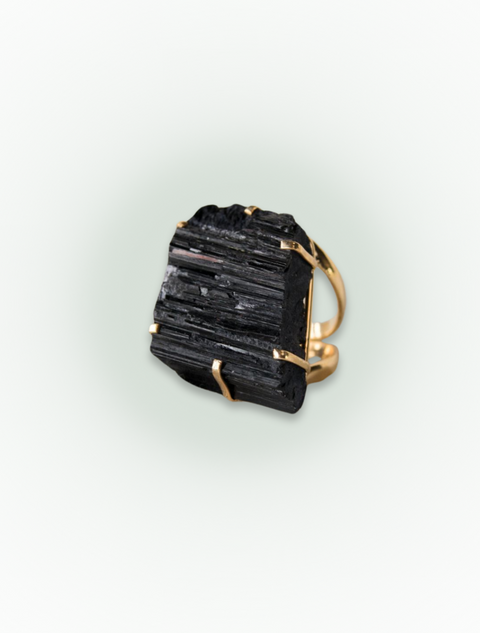 LÉA Gold Ring • Black Tourmaline Square G