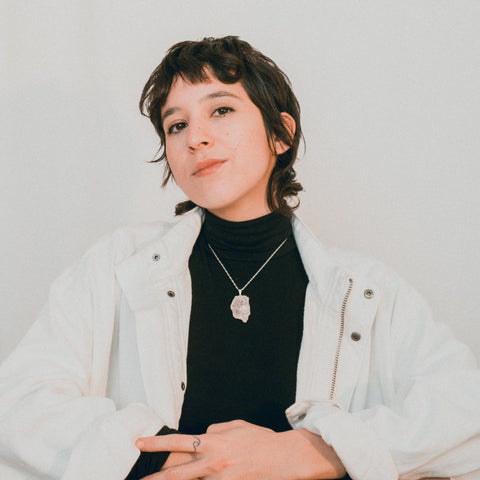 collier raw quartz rose argent